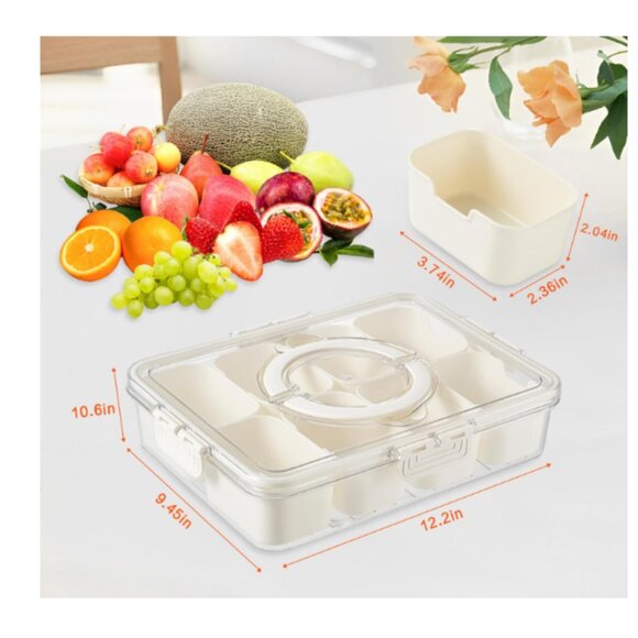 Divided Snack Serving Tray with Lid & Handle Large Food Storage Containers - Picture 3 of 6